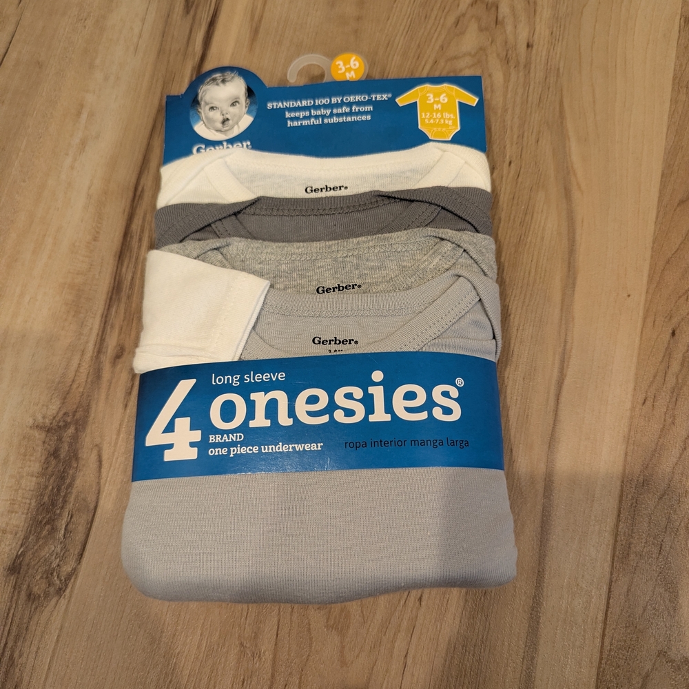 Gerber Long Sleeve Onesies - Grays & White NWT